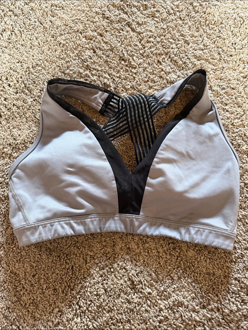Light Gray & Black Strappy Sports Bra
